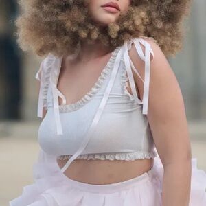 Selkie - Adore You Tank in Ivory with Strawberry Milk Lace & Ribbon (Size M)